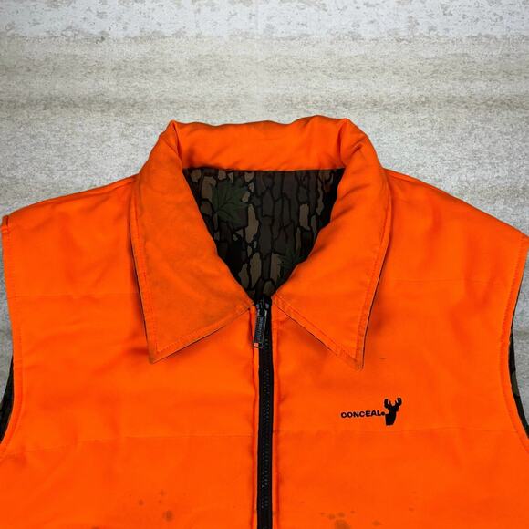 Vintage Rebark Hunting Camo Puffer Vest Reversible Orange Insulated Full Zip 90s - Picture 4 of 6